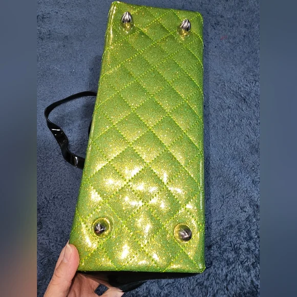 Lux de Ville Lime Green Sparkle Femma Fatale Kiss Lock Purse - Picture 5 of 14